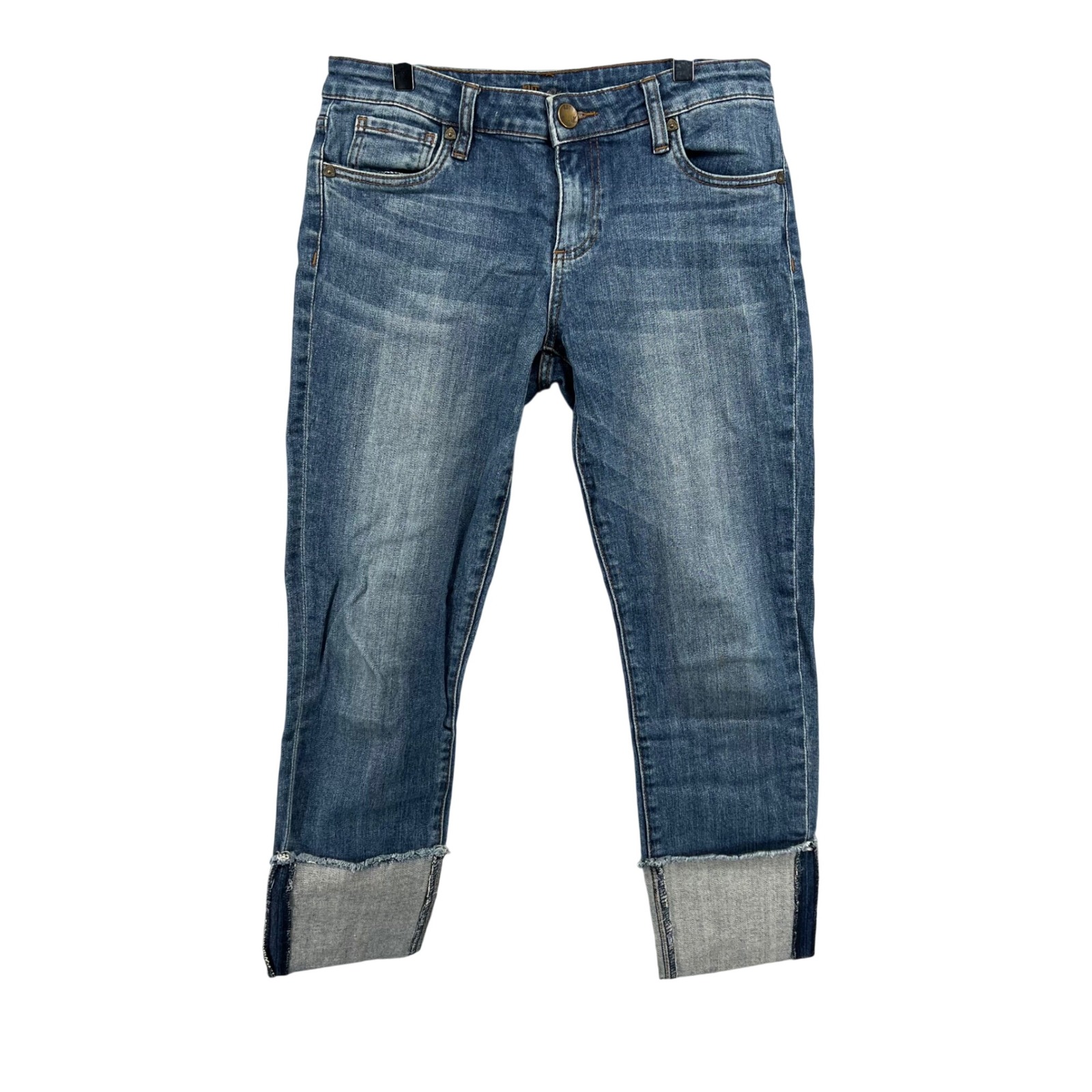 Kut From The Kloth Women Blue Cropped Straight Leg Cuffed Jeans Kp596ma1 Size 4